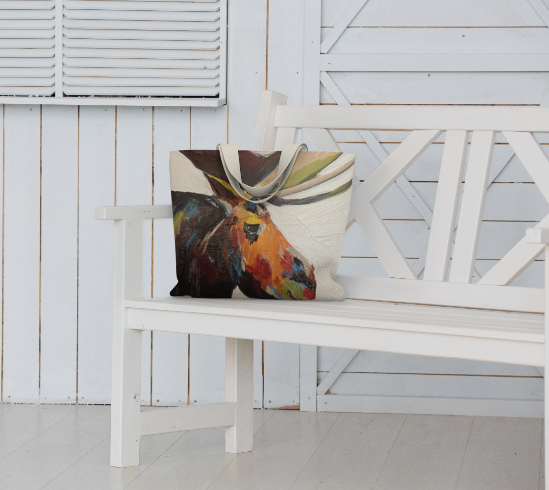 Brown moose large canvas tote bag