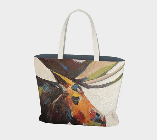 Brown moose large canvas tote bag