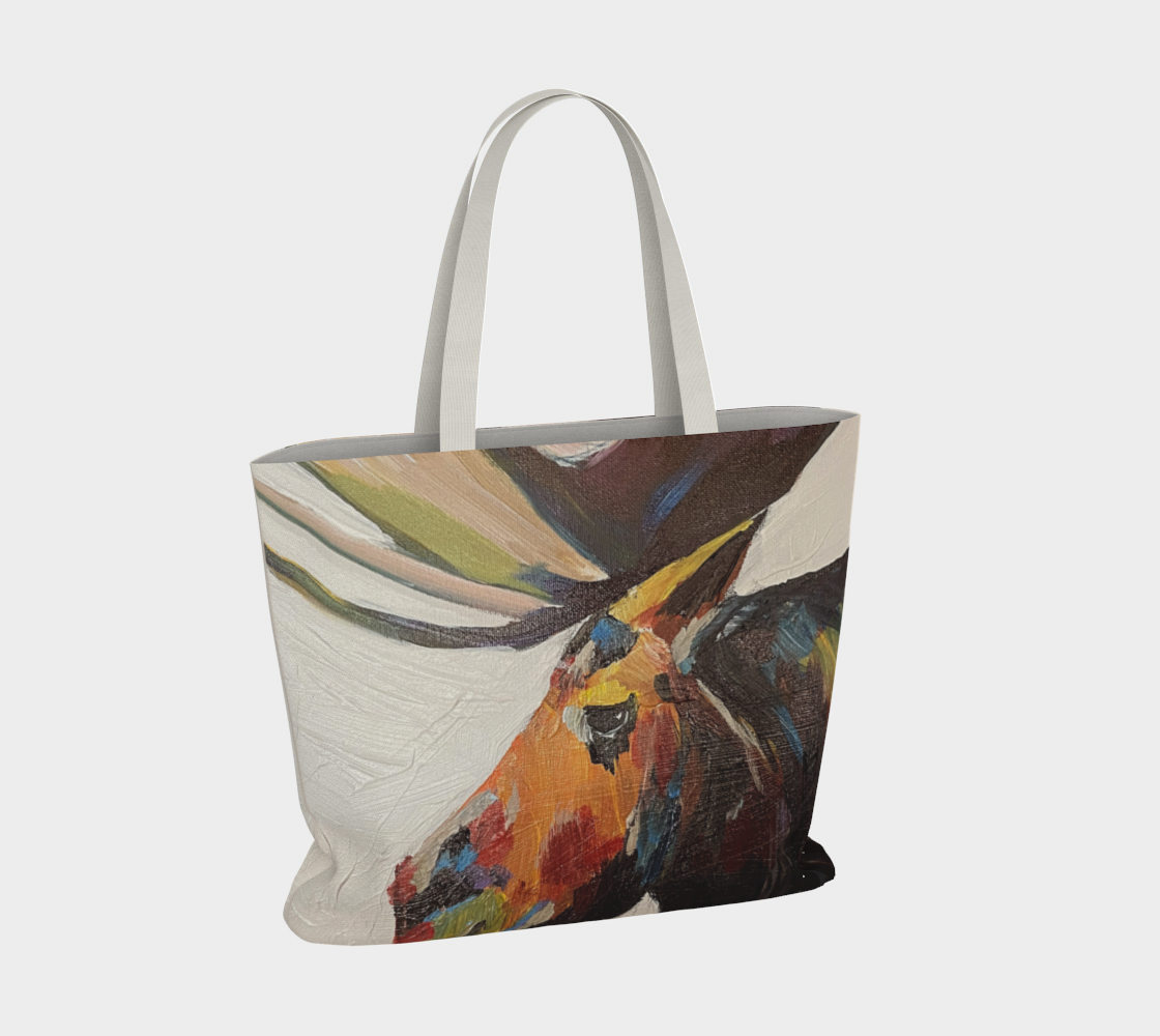 Brown moose large canvas tote bag