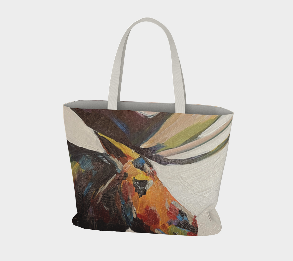 Brown moose large canvas tote bag